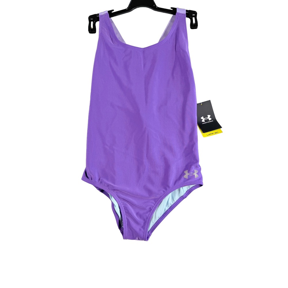 Under Armour Girls Size 14 Purple Crossback One-Piece Swimsuit‎ UPF 30 NWT